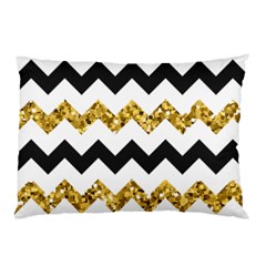 Black And Gold Glitters Zigzag Retro Pattern Golden Metallic Texture Pillow Case by genx