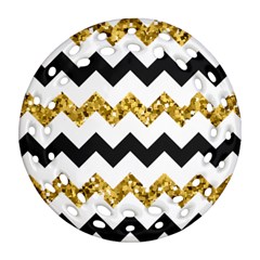 Black And Gold Glitters Zigzag Retro Pattern Golden Metallic Texture Ornament (round Filigree) by genx