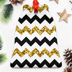 Black And Gold Glitters Zigzag Retro Pattern Golden Metallic Texture Ornament (bell) by genx