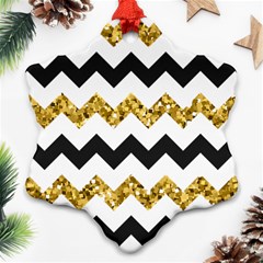 Black And Gold Glitters Zigzag Retro Pattern Golden Metallic Texture Snowflake Ornament (two Sides) by genx