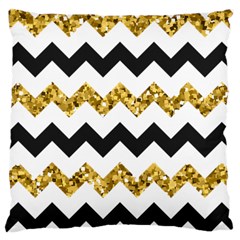 Black And Gold Glitters Zigzag Retro Pattern Golden Metallic Texture Large Cushion Case (one Side) by genx