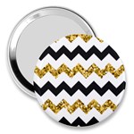 Black and Gold Glitters Zigzag Retro Pattern Golden metallic texture 3  Handbag Mirrors Front