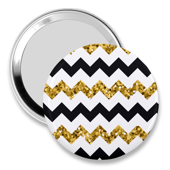 Black and Gold Glitters Zigzag Retro Pattern Golden metallic texture 3  Handbag Mirrors