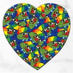 Clown World Pepe The Frog Honkhonk Meme Kekistan Funny Pattern Blue  Jigsaw Puzzle (heart) by snek