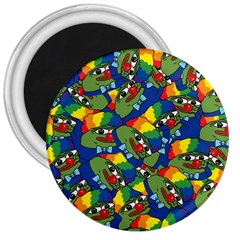 Clown World Pepe The Frog Honkhonk Meme Kekistan Funny Pattern Blue  3  Magnets by snek