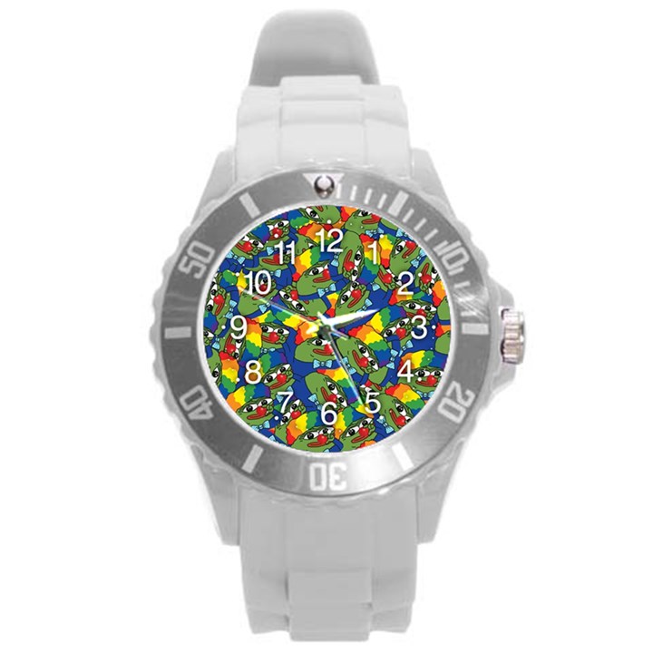 Clown World Pepe The Frog Honkhonk Meme Kekistan Funny Pattern Blue  Round Plastic Sport Watch (L)