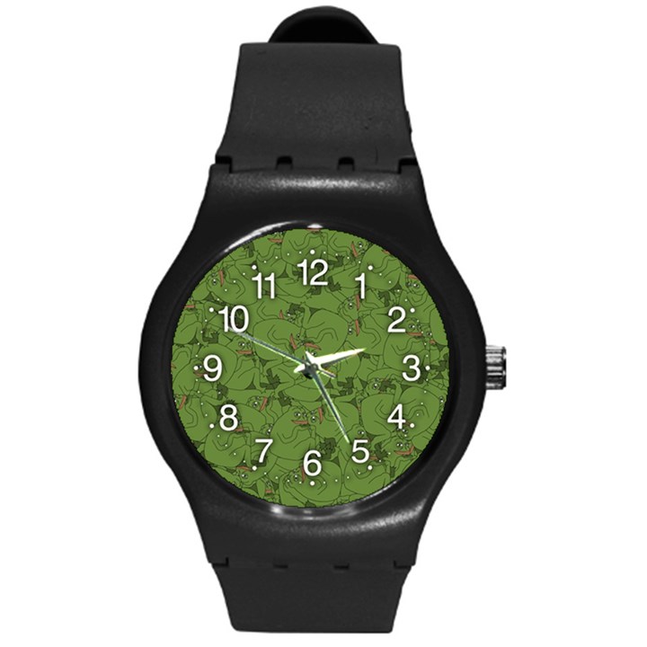 Groyper Pepe The Frog original meme funny Kekistan green pattern Round Plastic Sport Watch (M)