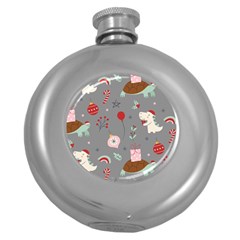 Funny Christmas Pattern Round Hip Flask (5 Oz) by Vaneshart