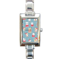 Cute French Bulldog Puppy Dog Christmas Costume Seamless Pattern Rectangle Italian Charm Watch by Vaneshart