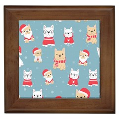 Cute French Bulldog Puppy Dog Christmas Costume Seamless Pattern Framed Tile by Vaneshart