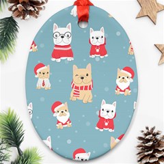 Cute French Bulldog Puppy Dog Christmas Costume Seamless Pattern Ornament (oval) by Vaneshart