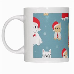 Cute French Bulldog Puppy Dog Christmas Costume Seamless Pattern White Mugs by Vaneshart