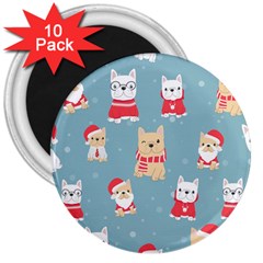 Cute French Bulldog Puppy Dog Christmas Costume Seamless Pattern 3  Magnets (10 Pack)  by Vaneshart