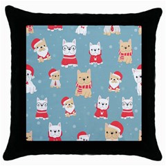 Cute French Bulldog Puppy Dog Christmas Costume Seamless Pattern Throw Pillow Case (black) by Vaneshart