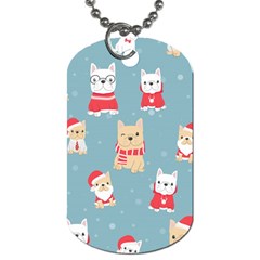 Cute French Bulldog Puppy Dog Christmas Costume Seamless Pattern Dog Tag (two Sides) by Vaneshart