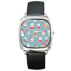 Cute French Bulldog Puppy Dog Christmas Costume Seamless Pattern Square Metal Watch by Vaneshart