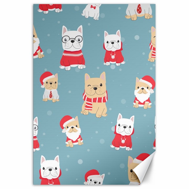 Cute French Bulldog Puppy Dog Christmas Costume Seamless Pattern Canvas 20  x 30 