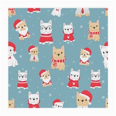 Cute French Bulldog Puppy Dog Christmas Costume Seamless Pattern Medium Glasses Cloth by Vaneshart