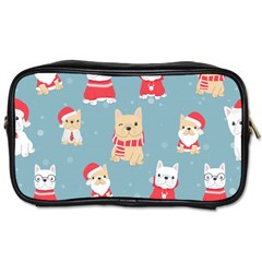 Cute French Bulldog Puppy Dog Christmas Costume Seamless Pattern Toiletries Bag (one Side) by Vaneshart