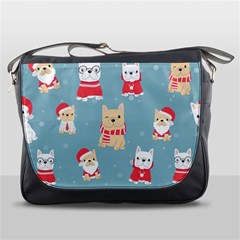 Cute French Bulldog Puppy Dog Christmas Costume Seamless Pattern Messenger Bag by Vaneshart