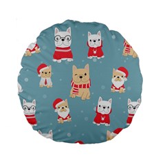 Cute French Bulldog Puppy Dog Christmas Costume Seamless Pattern Standard 15  Premium Round Cushions by Vaneshart