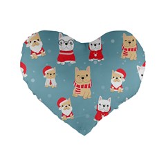 Cute French Bulldog Puppy Dog Christmas Costume Seamless Pattern Standard 16  Premium Heart Shape Cushions by Vaneshart