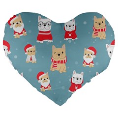 Cute French Bulldog Puppy Dog Christmas Costume Seamless Pattern Large 19  Premium Heart Shape Cushions by Vaneshart