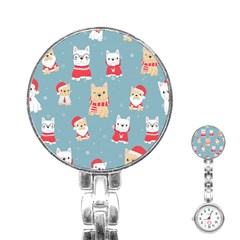 Cute French Bulldog Puppy Dog Christmas Costume Seamless Pattern Stainless Steel Nurses Watch by Vaneshart