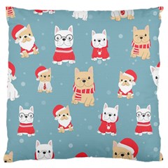 Cute French Bulldog Puppy Dog Christmas Costume Seamless Pattern Large Flano Cushion Case (two Sides) by Vaneshart