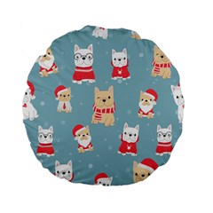 Cute French Bulldog Puppy Dog Christmas Costume Seamless Pattern Standard 15  Premium Flano Round Cushions by Vaneshart