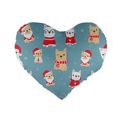 Cute French Bulldog Puppy Dog Christmas Costume Seamless Pattern Standard 16  Premium Flano Heart Shape Cushions by Vaneshart