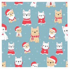 Cute French Bulldog Puppy Dog Christmas Costume Seamless Pattern Wooden Puzzle Square