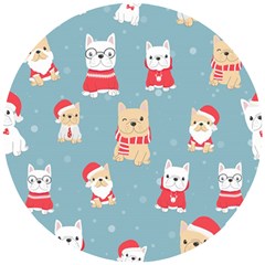 Cute French Bulldog Puppy Dog Christmas Costume Seamless Pattern Wooden Puzzle Round by Vaneshart