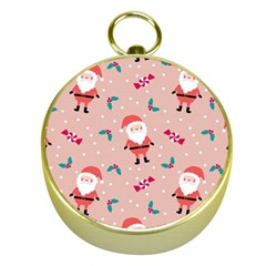 Cute Christmas Santa Seamless Pattern Gold Compasses by Vaneshart