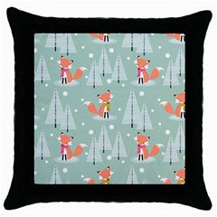 Cute Fox Christmas Winter Seamless Pattern Throw Pillow Case (black) by Vaneshart