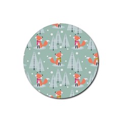 Cute Fox Christmas Winter Seamless Pattern Rubber Round Coaster (4 Pack)  by Vaneshart