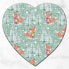 Cute Fox Christmas Winter Seamless Pattern Jigsaw Puzzle (heart) by Vaneshart