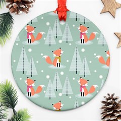 Cute Fox Christmas Winter Seamless Pattern Round Ornament (two Sides) by Vaneshart