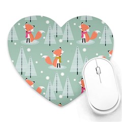 Cute Fox Christmas Winter Seamless Pattern Heart Mousepads by Vaneshart