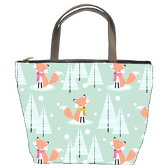 Cute Fox Christmas Winter Seamless Pattern Bucket Bag by Vaneshart