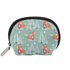 Cute Fox Christmas Winter Seamless Pattern Accessory Pouch (small) by Vaneshart