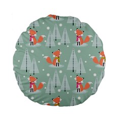 Cute Fox Christmas Winter Seamless Pattern Standard 15  Premium Flano Round Cushions by Vaneshart