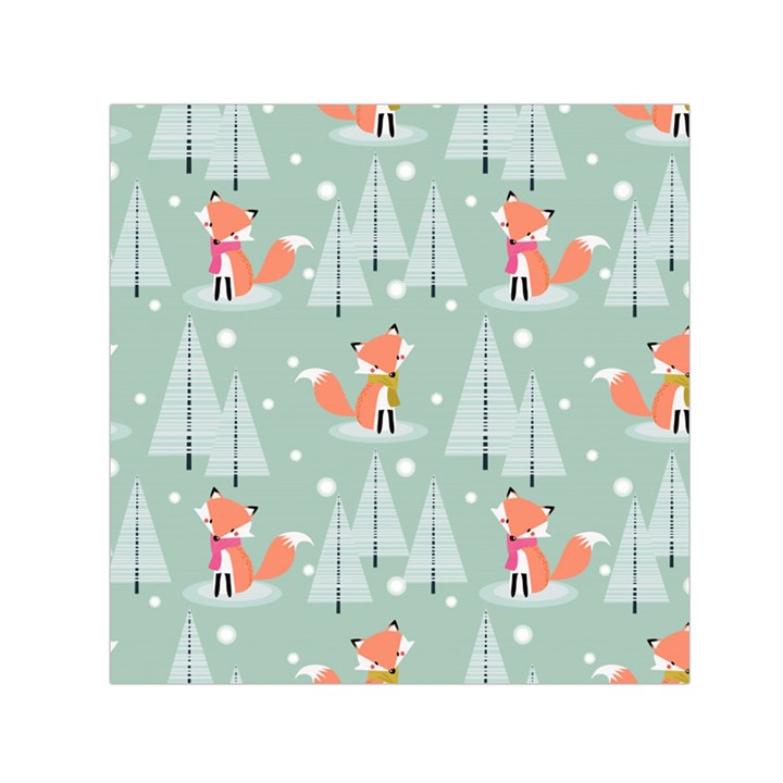 Cute Fox Christmas Winter Seamless Pattern Small Satin Scarf (Square)