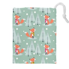 Cute Fox Christmas Winter Seamless Pattern Drawstring Pouch (4xl) by Vaneshart