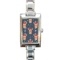 Cute Deer Heads Seamless Pattern Christmas Rectangle Italian Charm Watch by Vaneshart