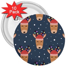 Cute Deer Heads Seamless Pattern Christmas 3  Buttons (10 Pack)  by Vaneshart