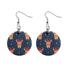 Cute Deer Heads Seamless Pattern Christmas Mini Button Earrings by Vaneshart