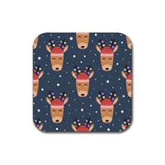 Cute Deer Heads Seamless Pattern Christmas Rubber Coaster (square)  by Vaneshart