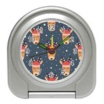 Cute Deer Heads Seamless Pattern Christmas Travel Alarm Clock Front