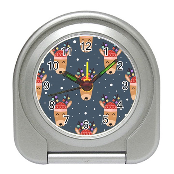 Cute Deer Heads Seamless Pattern Christmas Travel Alarm Clock